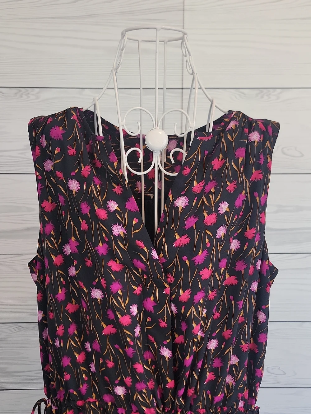 Gap Sleeveless Floral Tie-Waist Midi Dress - Black & Pink Floral Womens Size L